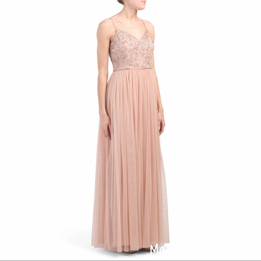Adrianna Papell Long Beaded Dress -Blush Pink